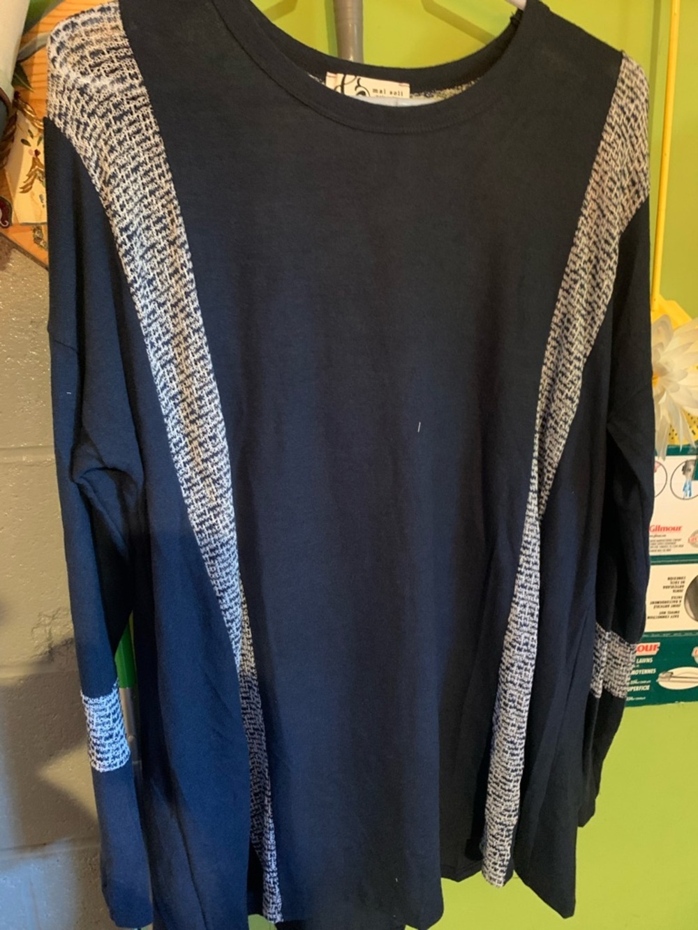 Mai Soli Navy Long Sleeve Tunic with Heathered Side Panels Size 2Xl